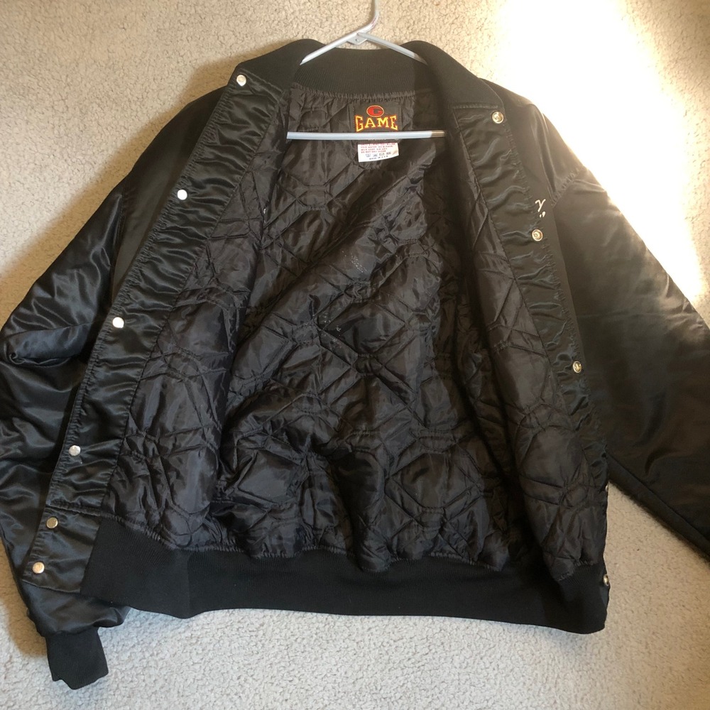 Vtg Game Sportswear Country Dancin Fools Satin Bomber Jacket Black USA Large - Picture 5 of 7